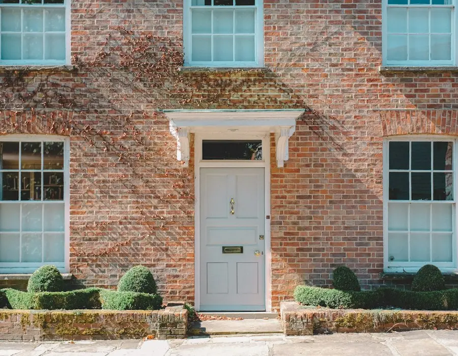 Front door of a red-brick house