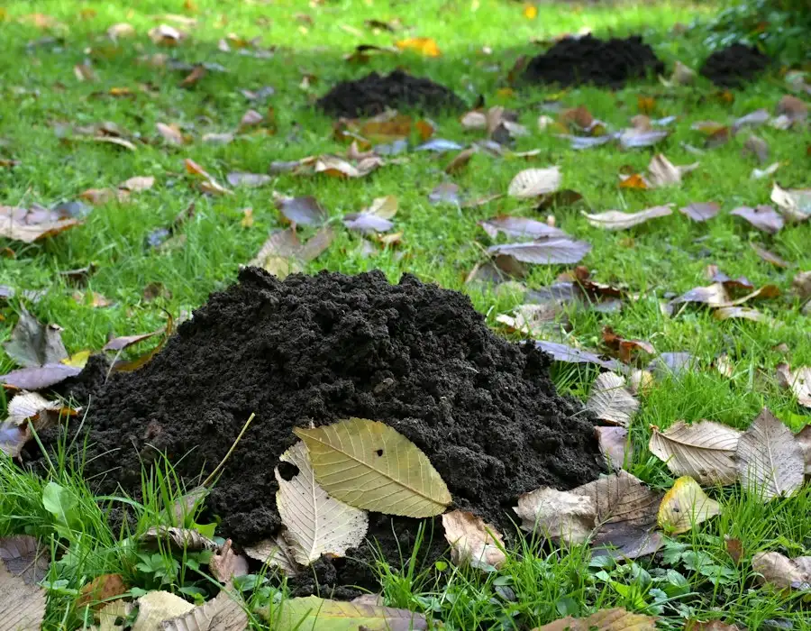 Molehills on a grass lawn