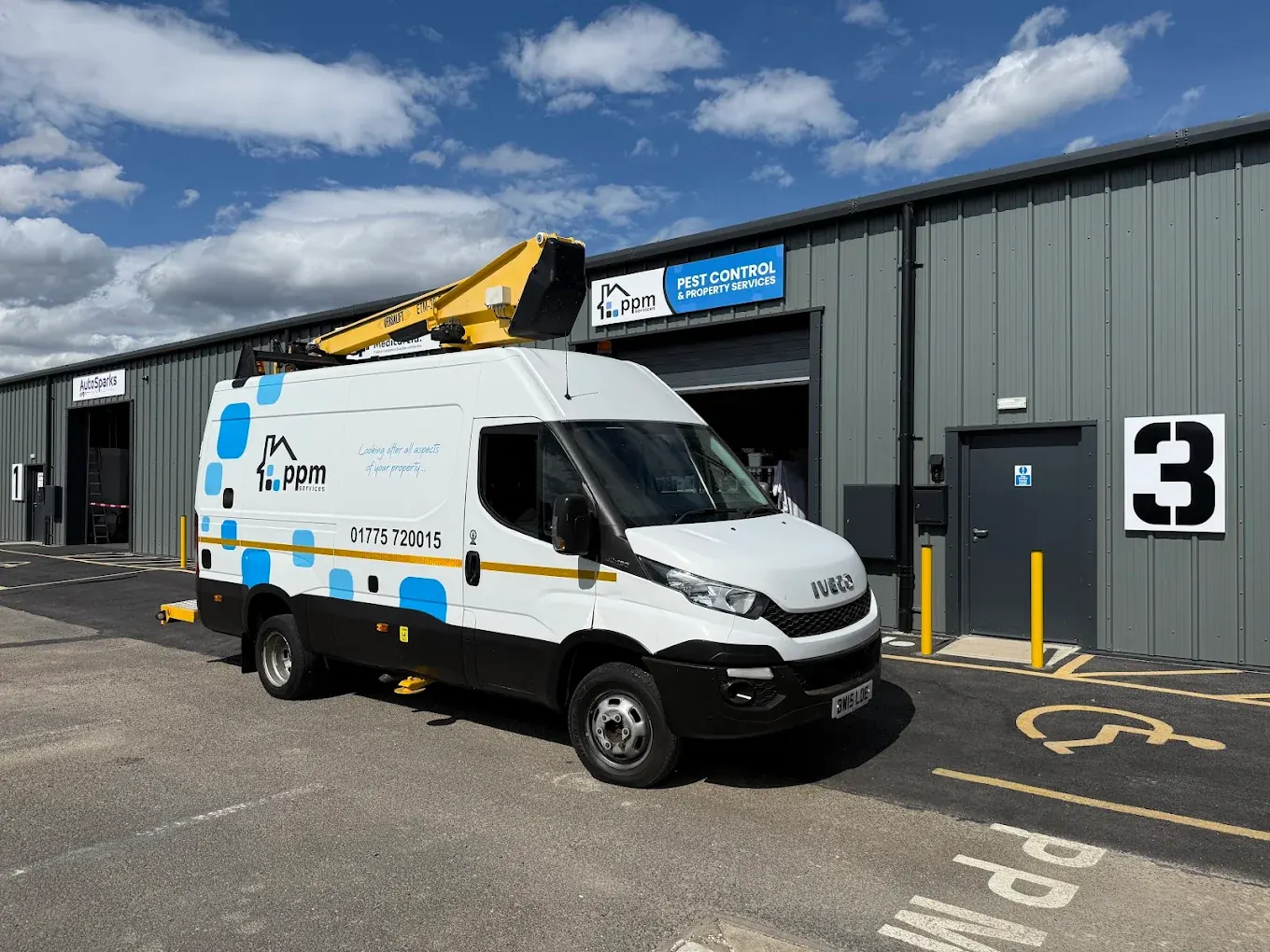 PPM Services van with its access platform outside the PPM unit